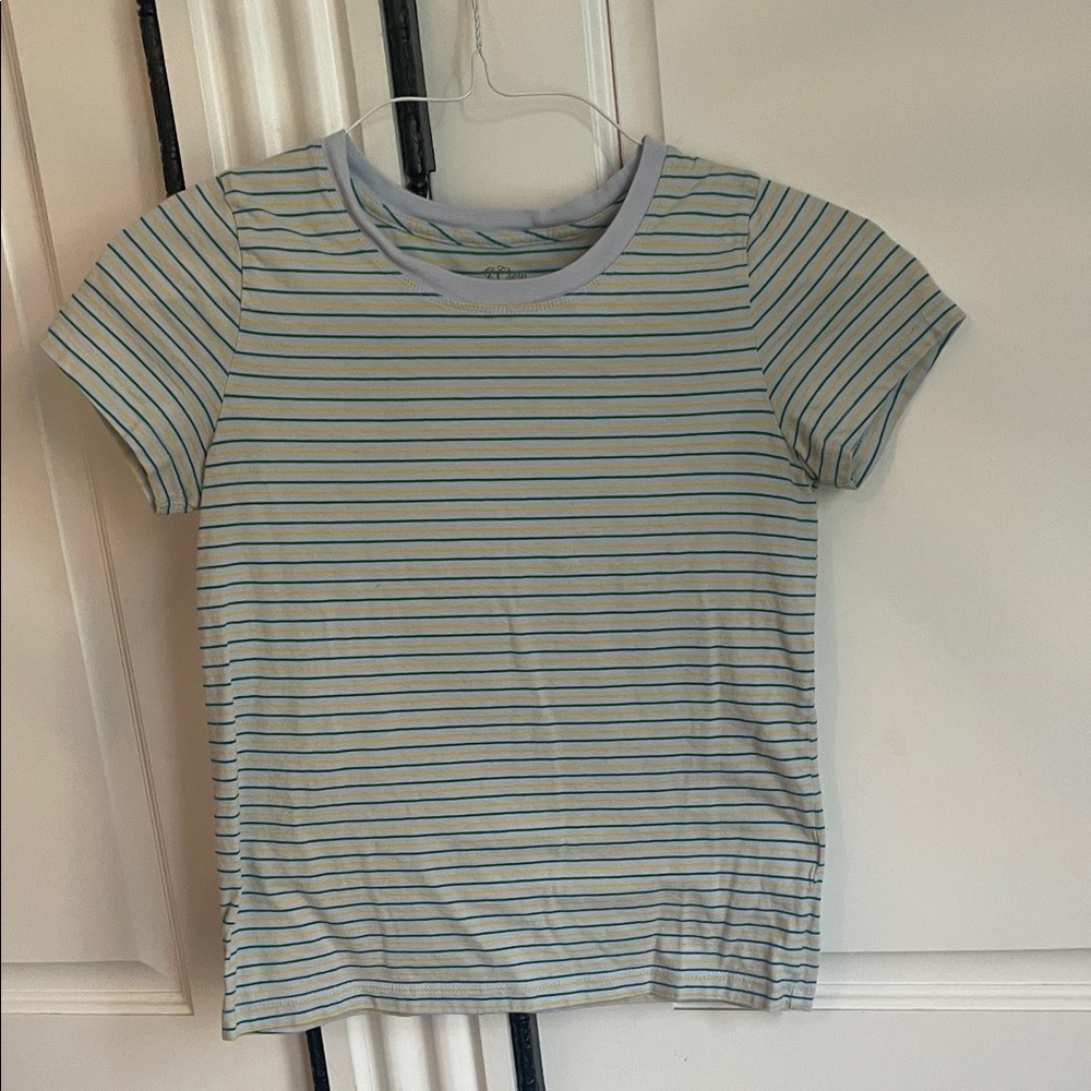 J. Crew Tee with Blue, Green, and Yellow Stripes